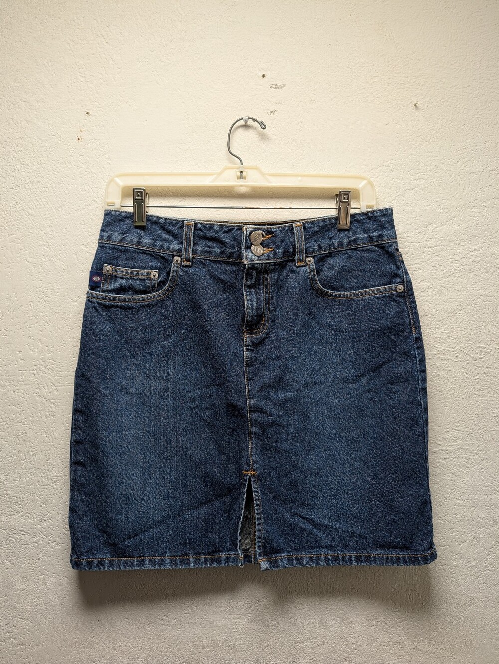 VTG Bongo Denim Mini Skirt Womens Double Button Front Slit Blue Jean Y2K 90s 7
